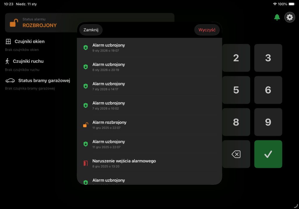 Smart Home Controller — system zabezpieczeń i historia zdarzeń