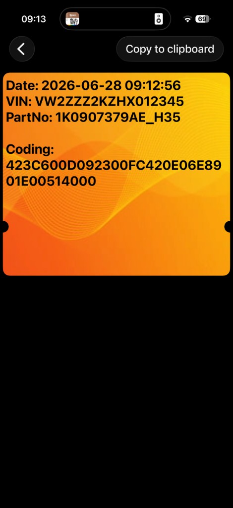 VAG ESP Long Coding Helper — wynik kodowania